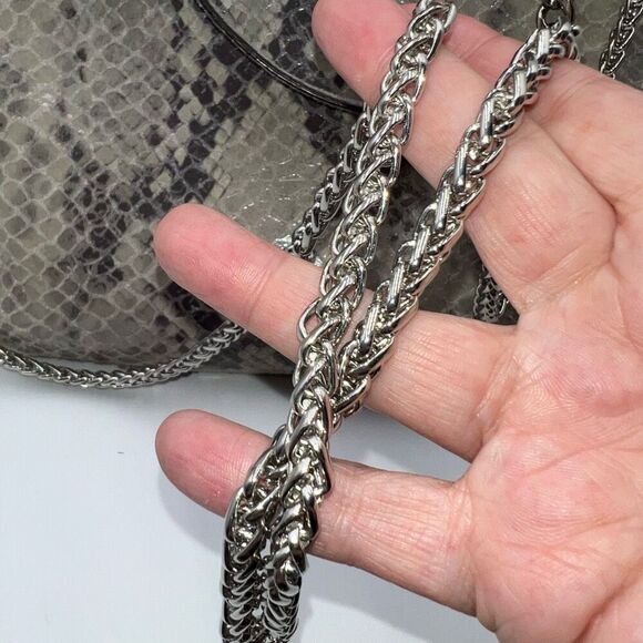 MICHAEL KORS Chain Python Leather JET SET Tote Hobo Convertible Shoulder Bag WIT - Picture 14 of 15